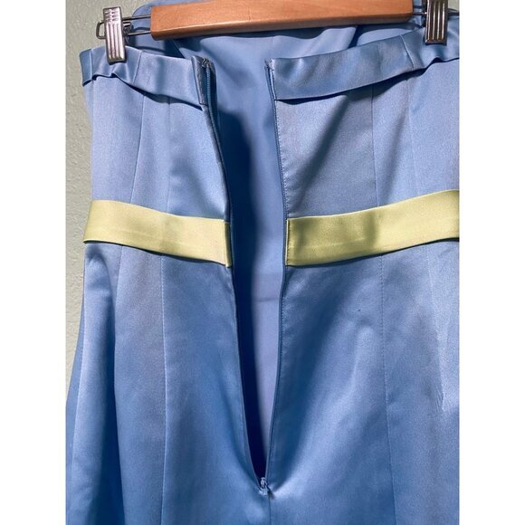 Alfred Angelo Women's Blue and Lime Green Bow Strapless Dress Prom Dance Size 8 - Picture 8 of 12